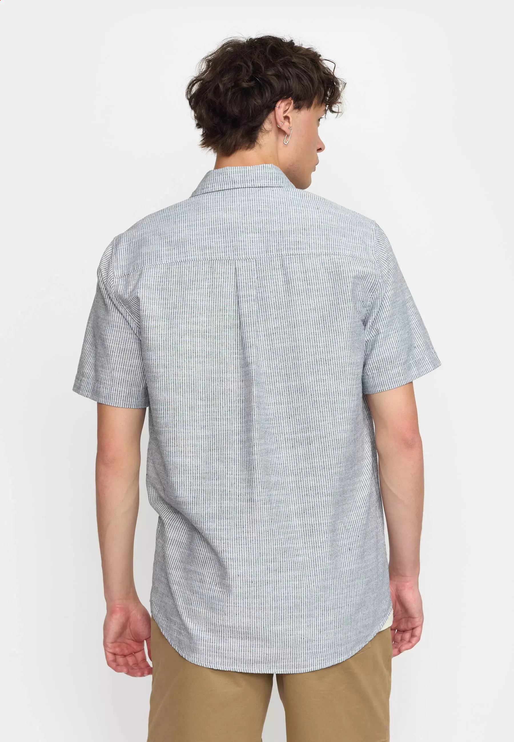 Revolution gestreiftes Kurzarm Hemd Herren blau